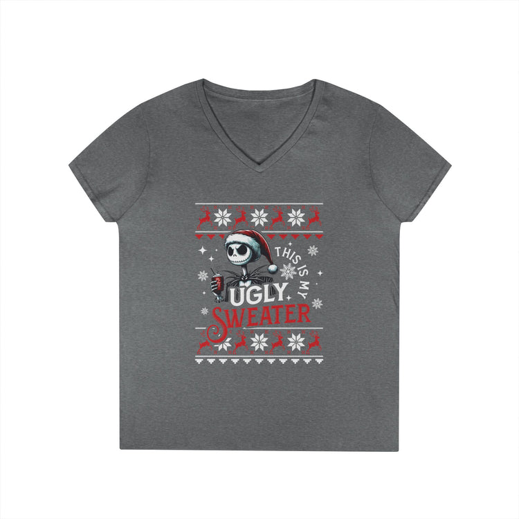 Skellington's Ugly Christmas Ladies' V-Neck Tee