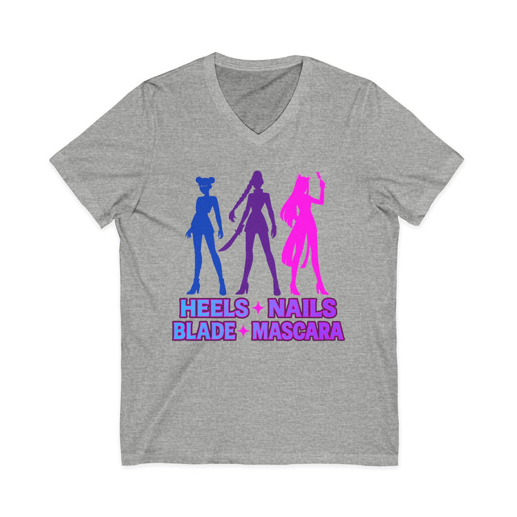 Heels Nails Blade Mascara Unisex V-Neck Tee - Fandom-Made