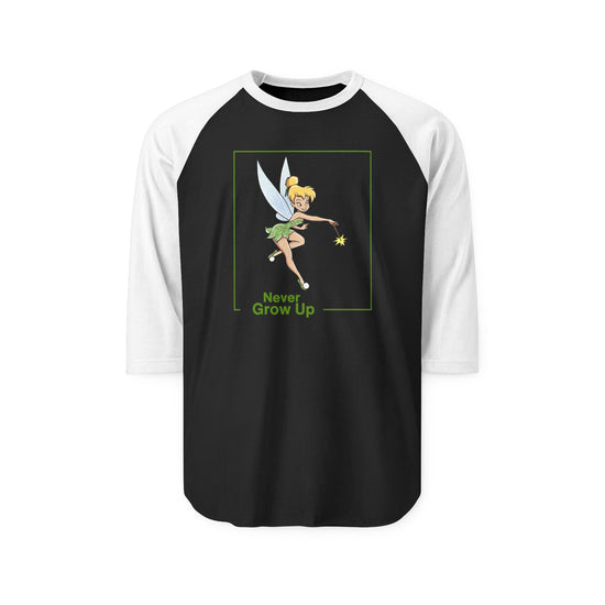 Never Grow Up 3/4 Raglan Shirt - Fandom-Made