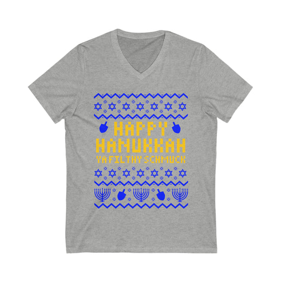 Happy Hanukkah Ugly Sweater V-Neck Tee - Fandom-Made