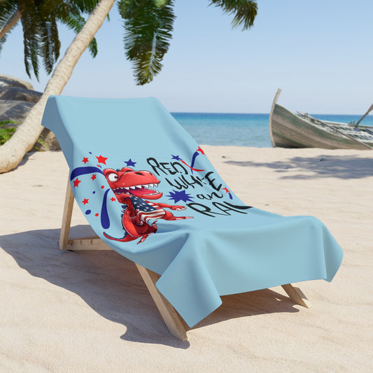 Red White and Rawr Beach Towel - Fandom-Made