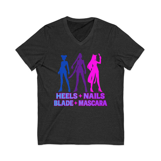 Heels Nails Blade Mascara Unisex V-Neck Tee - Fandom-Made