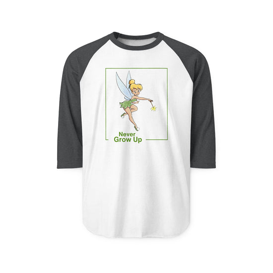 Never Grow Up 3/4 Raglan Shirt - Fandom-Made