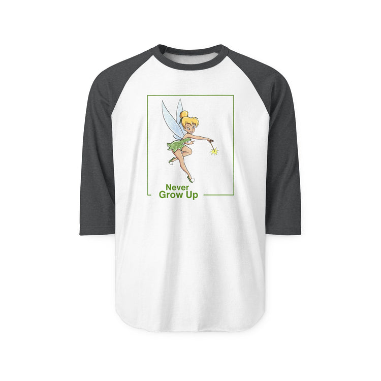 Never Grow Up 3/4 Raglan Shirt - Fandom-Made
