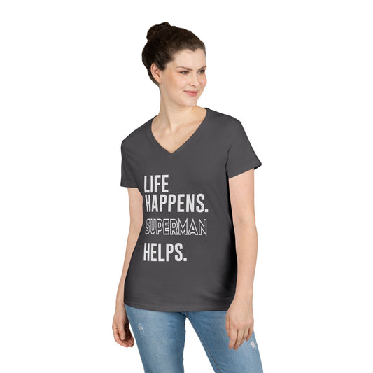Life Happens Superman Helps V-Neck Tee