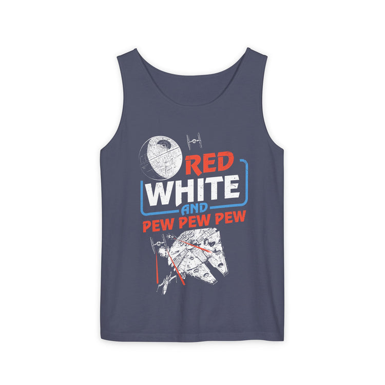 Red White Pew Pew Unisex Garment-Dyed Tank Top