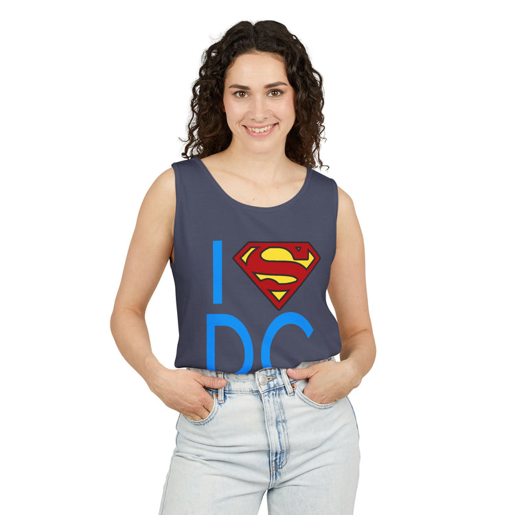I Love DC Superman Edition Unisex Garment-Dyed Tank Top
