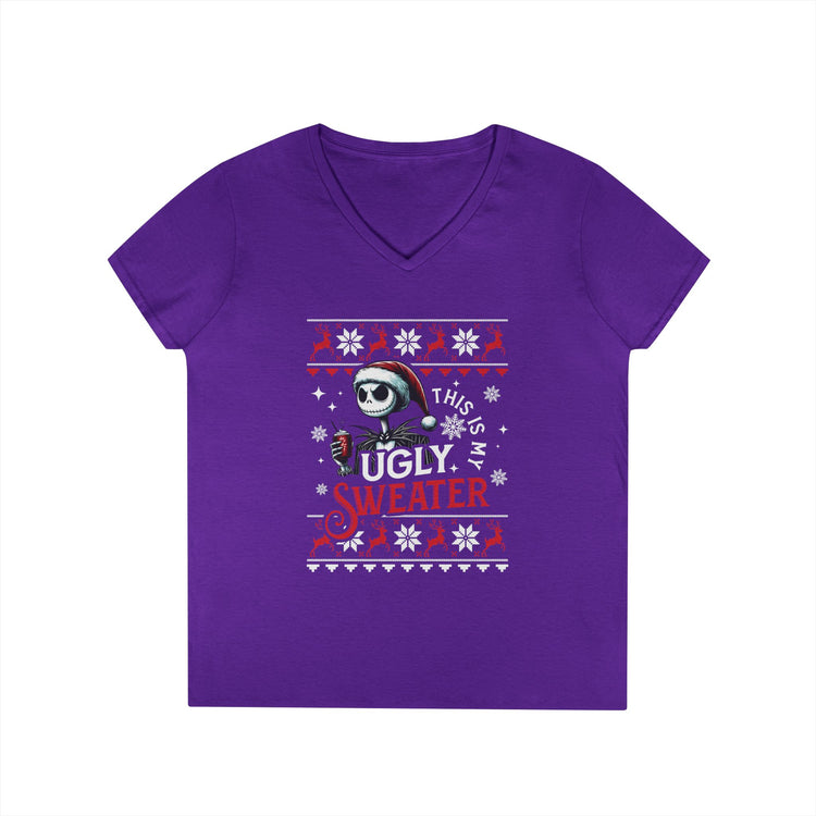 Skellington's Ugly Christmas Ladies' V-Neck Tee