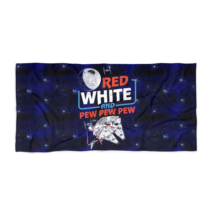 Red White Pew Pew Pew Beach Towel - Fandom-Made