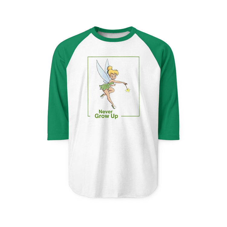 Never Grow Up 3/4 Raglan Shirt - Fandom-Made