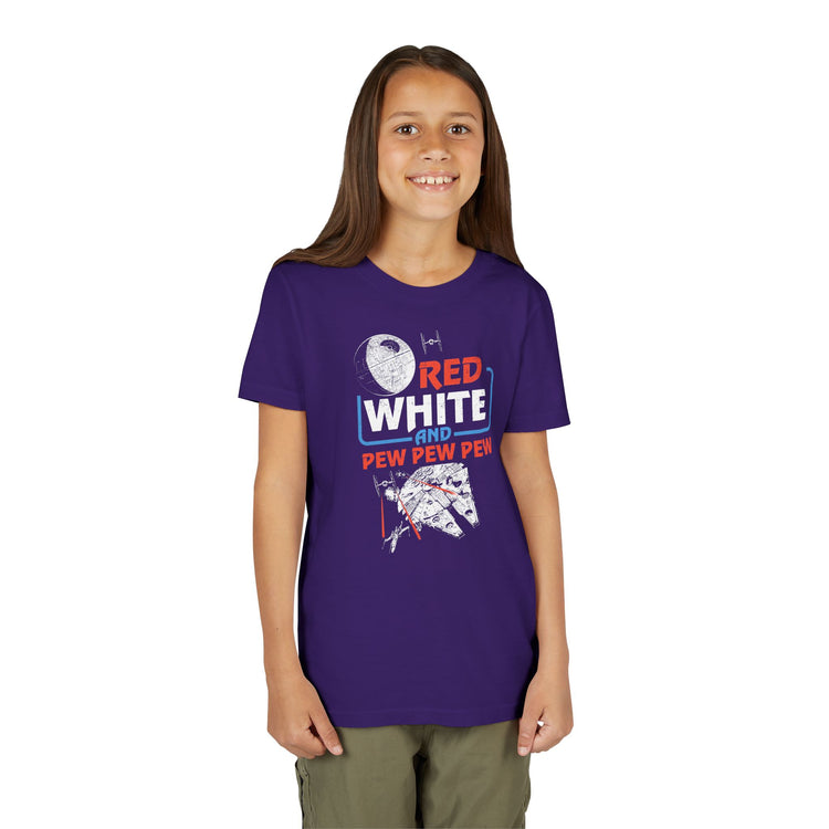 Red White Pew Pew Pew Youth Tee - Fandom-Made