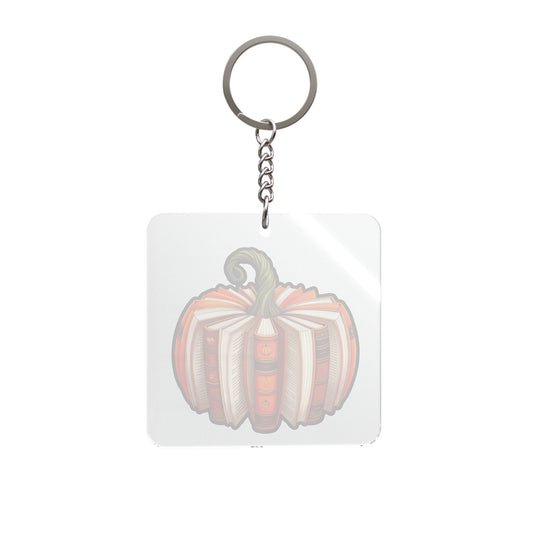 Bookish Pumpkin Square Keychain