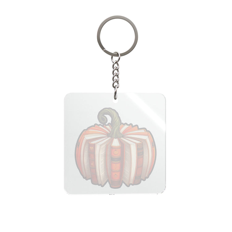 Bookish Pumpkin Square Keychain