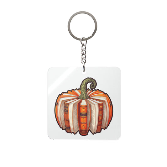 Bookish Pumpkin Square Keychain