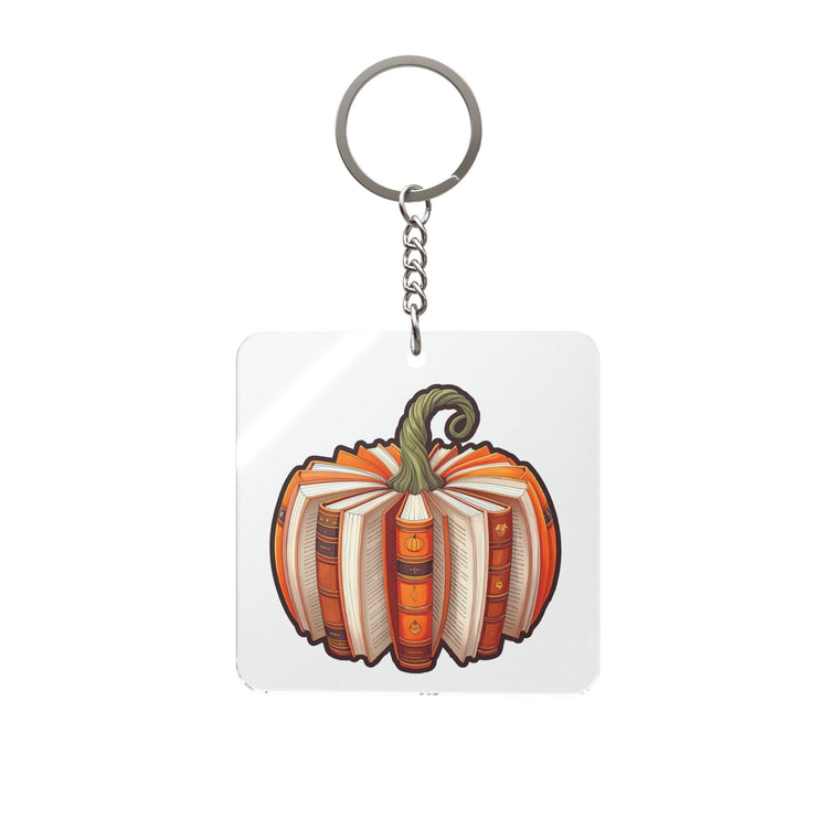 Bookish Pumpkin Square Keychain