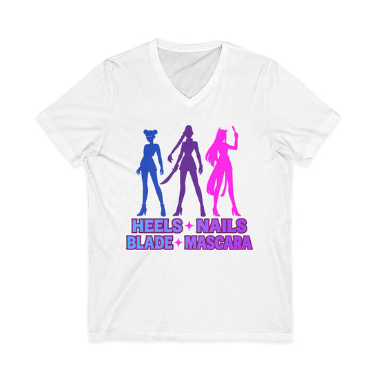 Heels Nails Blade Mascara Unisex V-Neck Tee - Fandom-Made