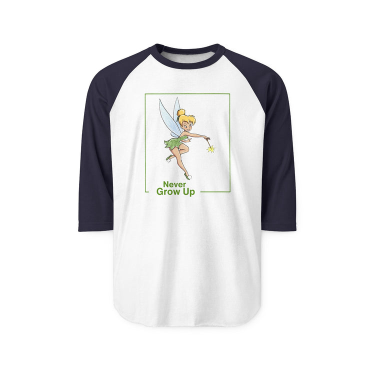 Never Grow Up 3/4 Raglan Shirt - Fandom-Made