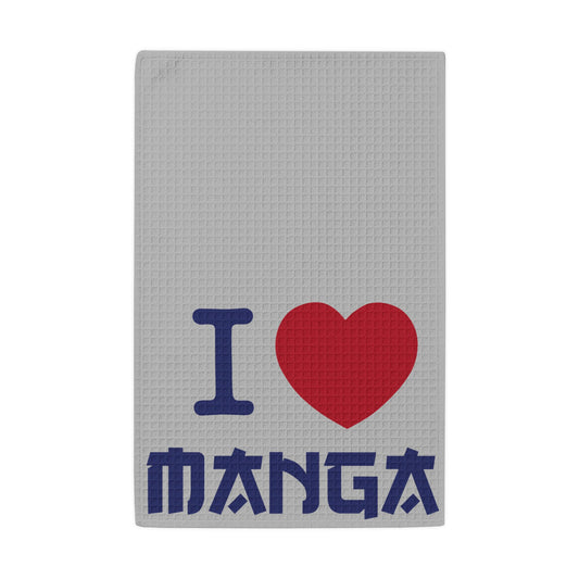 I Love Manga Waffle Weave Kitchen Towel