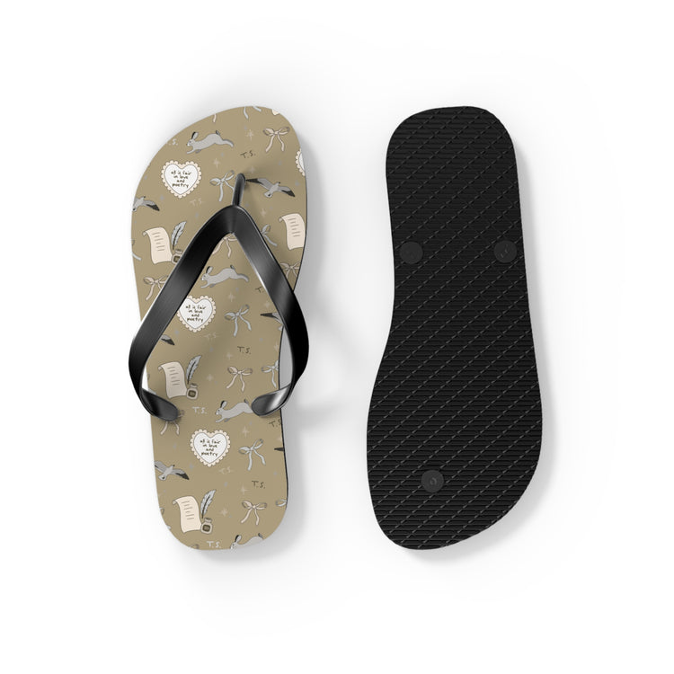 Tortured Poet All-Over Print Flip Flops - Fandom-Made