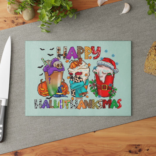 Happy HalloThanksMas Glass Cutting Board