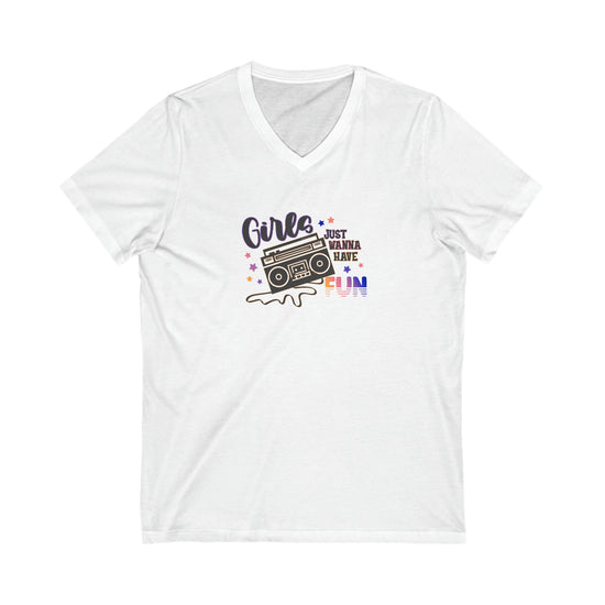 Girls Just Wanna Have Fun V-Neck Tee - Fandom-Made