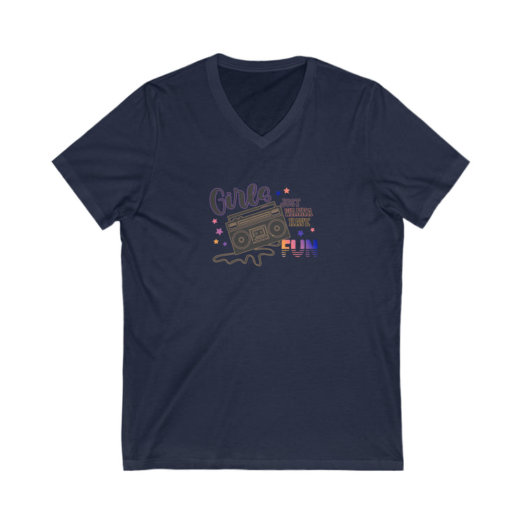 Girls Just Wanna Have Fun V-Neck Tee - Fandom-Made