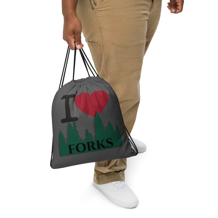 I Love Forks Drawstring Bag