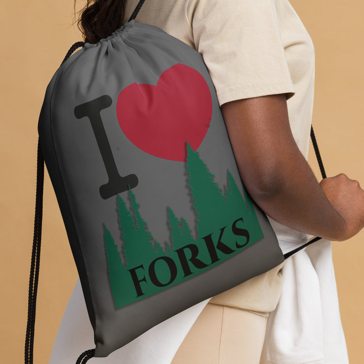 I Love Forks Drawstring Bag