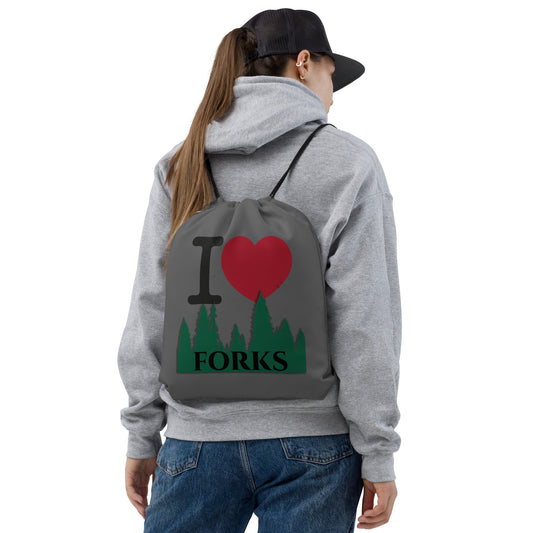 I Love Forks Drawstring Bag