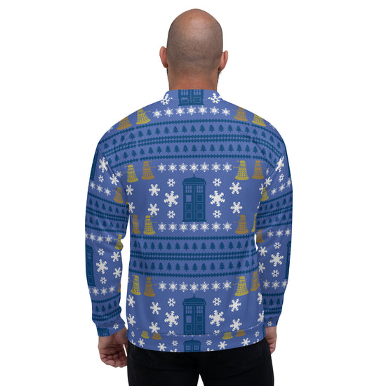 Doctor Who Ugly Christmas Sweater Bomber Jacket - Fandom-Made