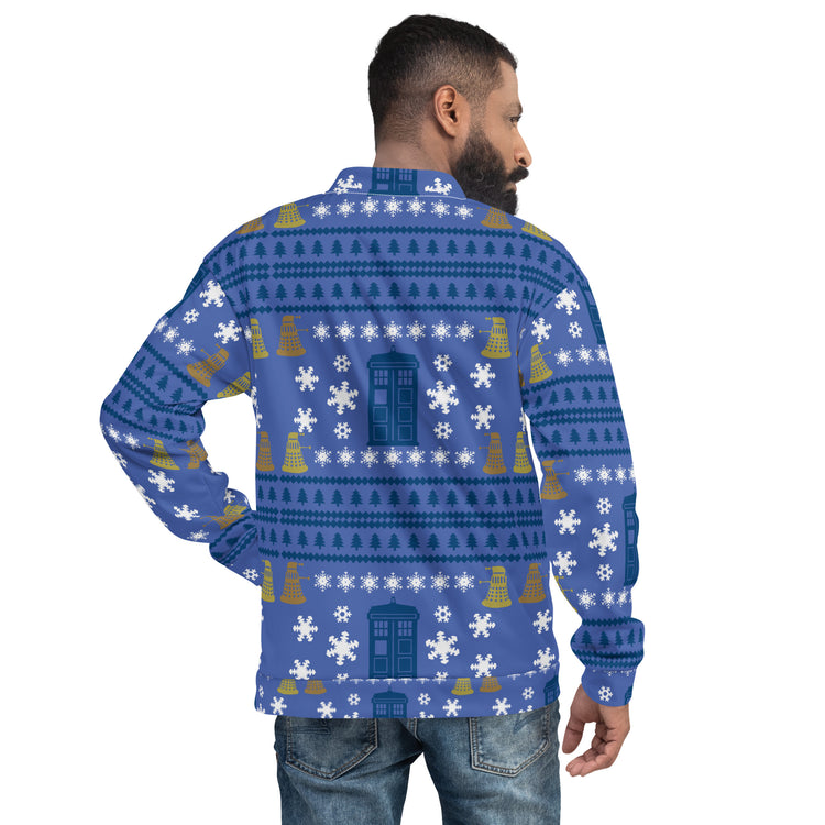 Doctor Who Ugly Christmas Sweater Bomber Jacket - Fandom-Made