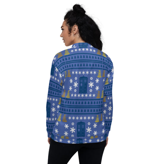 Doctor Who Ugly Christmas Sweater Bomber Jacket - Fandom-Made