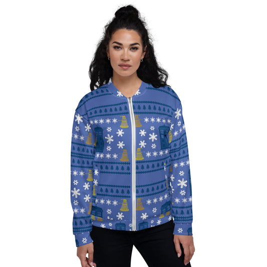 Doctor Who Ugly Christmas Sweater Bomber Jacket - Fandom-Made