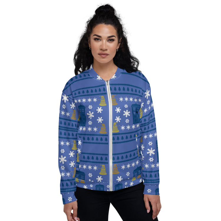 Doctor Who Ugly Christmas Sweater Bomber Jacket - Fandom-Made