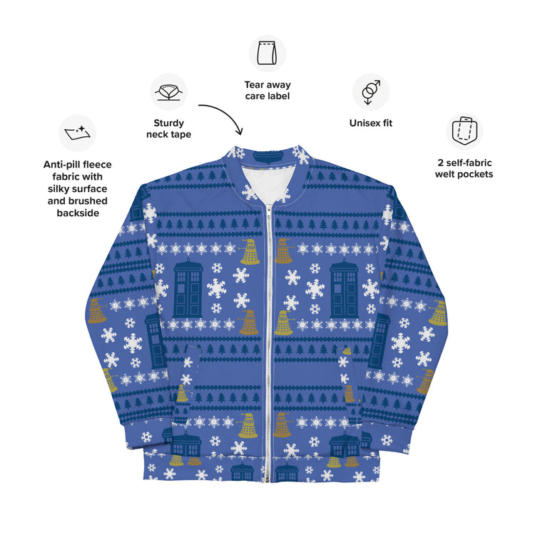 Doctor Who Ugly Christmas Sweater Bomber Jacket - Fandom-Made