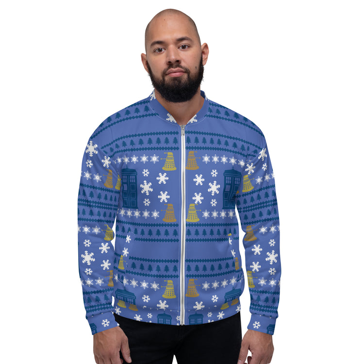 Doctor Who Ugly Christmas Sweater Bomber Jacket - Fandom-Made