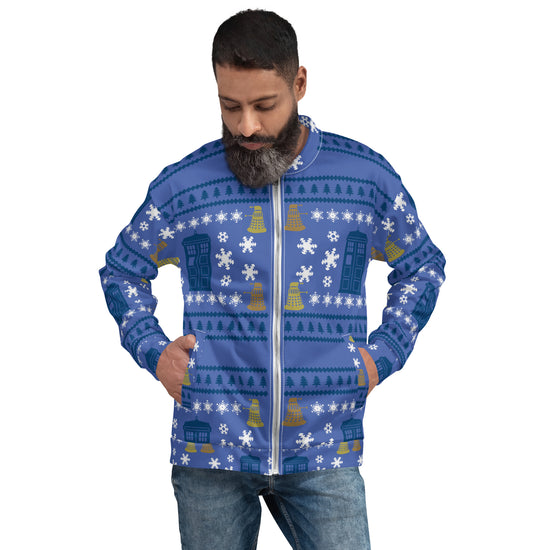 Doctor Who Ugly Christmas Sweater Bomber Jacket - Fandom-Made