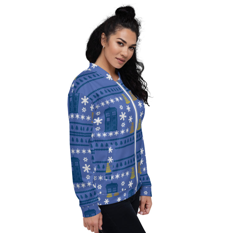 Doctor Who Ugly Christmas Sweater Bomber Jacket - Fandom-Made