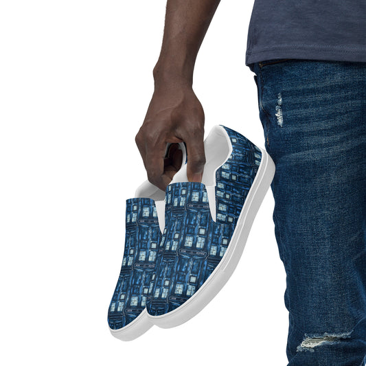 Tardis All-Over Print Men's Slip-On Canvas Shoes - Fandom-Made