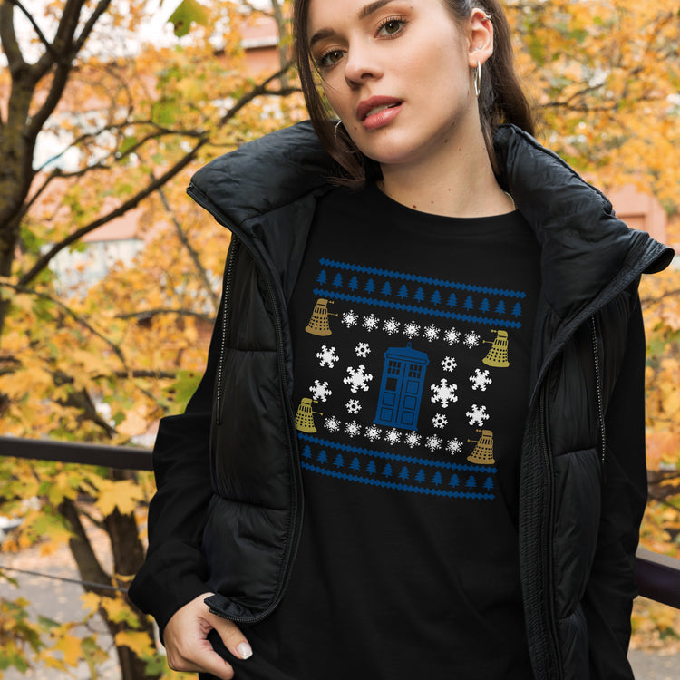 Doctor Who Ugly Christmas Sweater Long Sleeve Tee - Fandom-Made