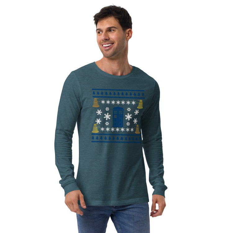 Doctor Who Ugly Christmas Sweater Long Sleeve Tee - Fandom-Made