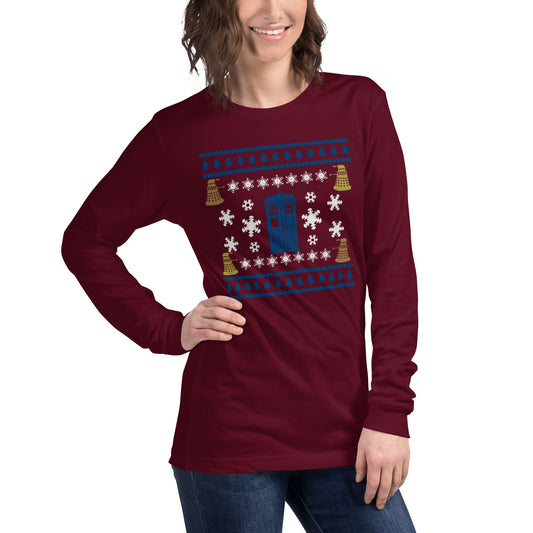 Doctor Who Ugly Christmas Sweater Long Sleeve Tee - Fandom-Made