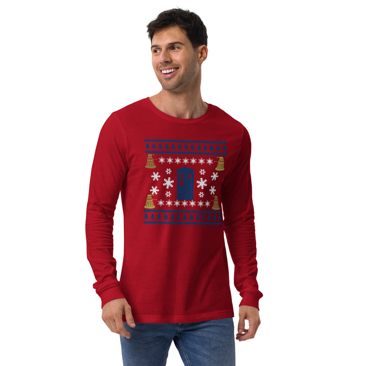 Doctor Who Ugly Christmas Sweater Long Sleeve Tee - Fandom-Made