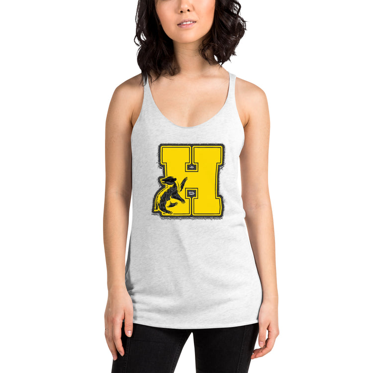 Hufflepuff H Embroidery Design Women's Tri-Blend Racerback Tank Top - Fandom-Made