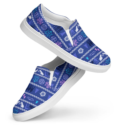 Supernatural Ugly Christmas Sweater Women's Slip-On Canvas Shoes - Fandom-Made