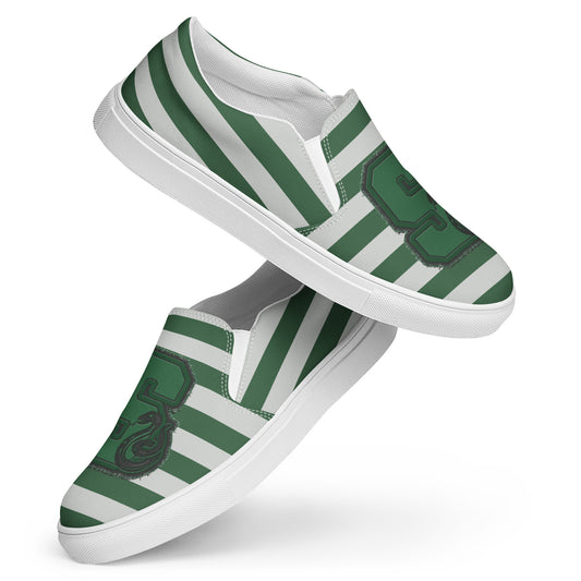 Slytherin G Embroidery Design Women's Slip-On Canvas Shoes - Fandom-Made