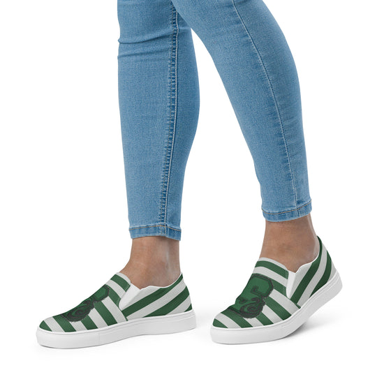 Slytherin G Embroidery Design Women's Slip-On Canvas Shoes - Fandom-Made