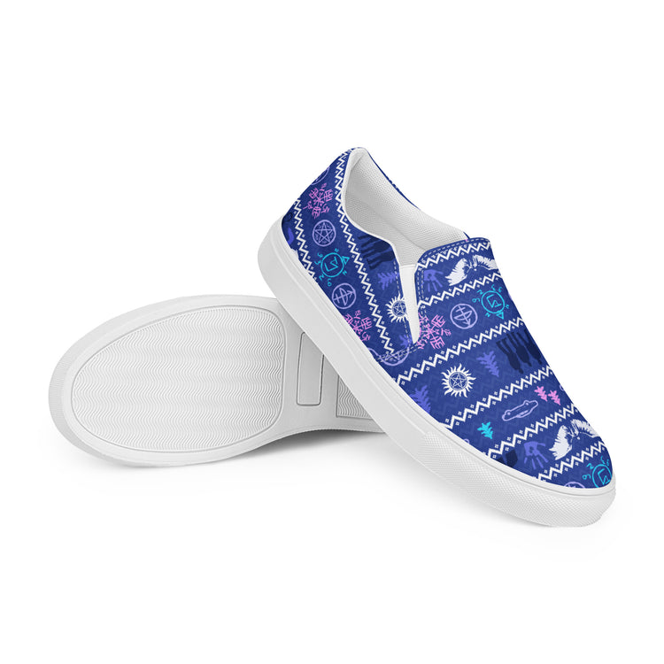 Supernatural Ugly Christmas Sweater Women's Slip-On Canvas Shoes - Fandom-Made