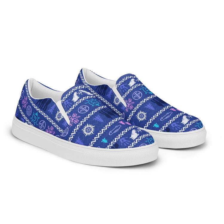 Supernatural Ugly Christmas Sweater Women's Slip-On Canvas Shoes - Fandom-Made