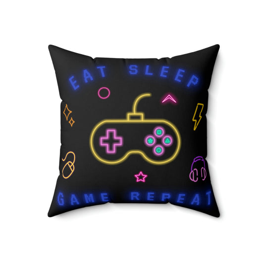 Eat, Sleep, Game, Repeat Square Pillow - Fandom-Made